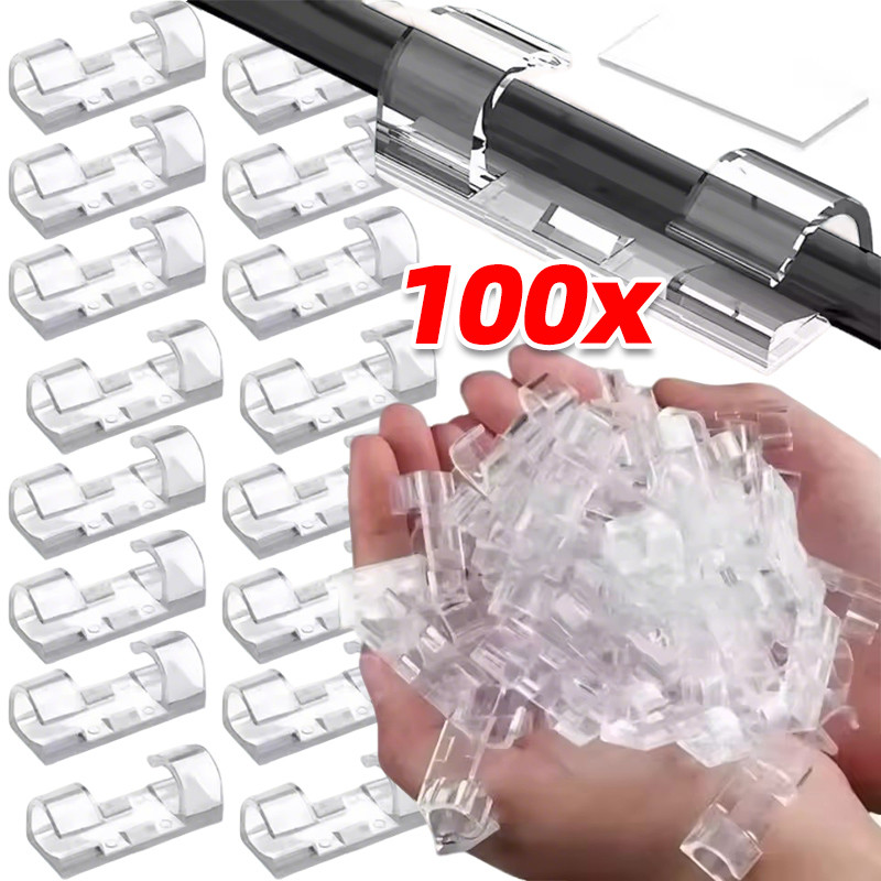 20/60/100 ชิ้น Mini USB Cable Winder Clip - ที่ยึดสายไฟโปร่งใสกาวที่แข็งแกร่ง