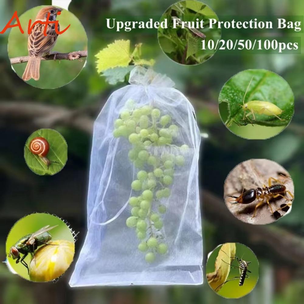 ARTI 100 ชิ้นถุงป้องกันพืชผัก, ตาข่าย Breathable องุ่นผลไม้เติบโตกระเป๋า, ทนทาน White Generic Grape Protection Cover สําหรับ Pest Control Anti-Bird