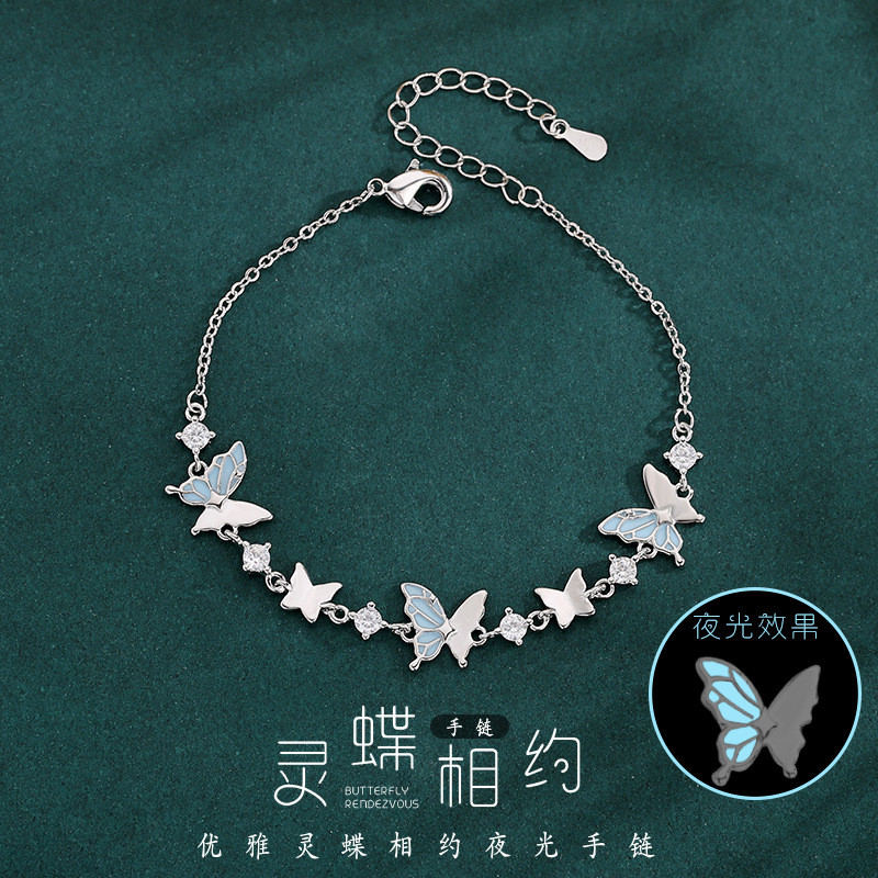 【Ready Stock】 Luminous Butterfly Bracelet Female Light Luxury Minority Design Exquisite Bracelet Sim