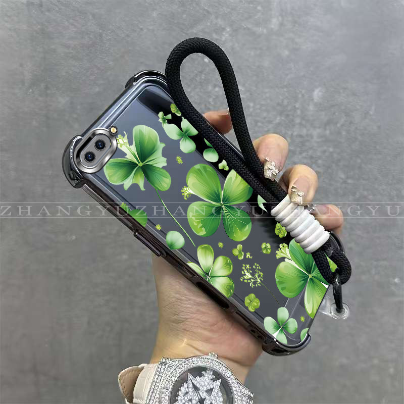 เหมาะสําหรับ OPPO A3S A5 A12E เคสโทรศัพท์ใหม่ลายใบไม้สีเขียว anti drop กันกระแทก soft shell เชือกแขว