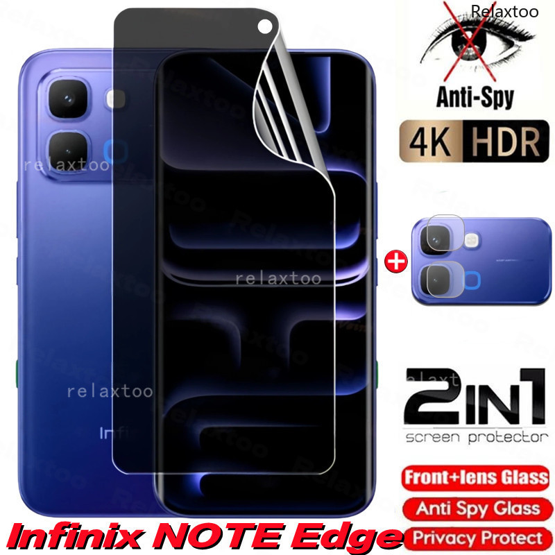 InfinixNoteEdge 2026 2in1 หน้าจอความเป็นส่วนตัว Soft Hydrogel ฟิล์มสําหรับ Infinix Note Edge NoteEdge X6887 5G 2026 โค้ง Anti Spy ด้านหน้า Hydrogel หน้าจอเลนส์กล้องปกป้องฟิล์มโทรศัพท์