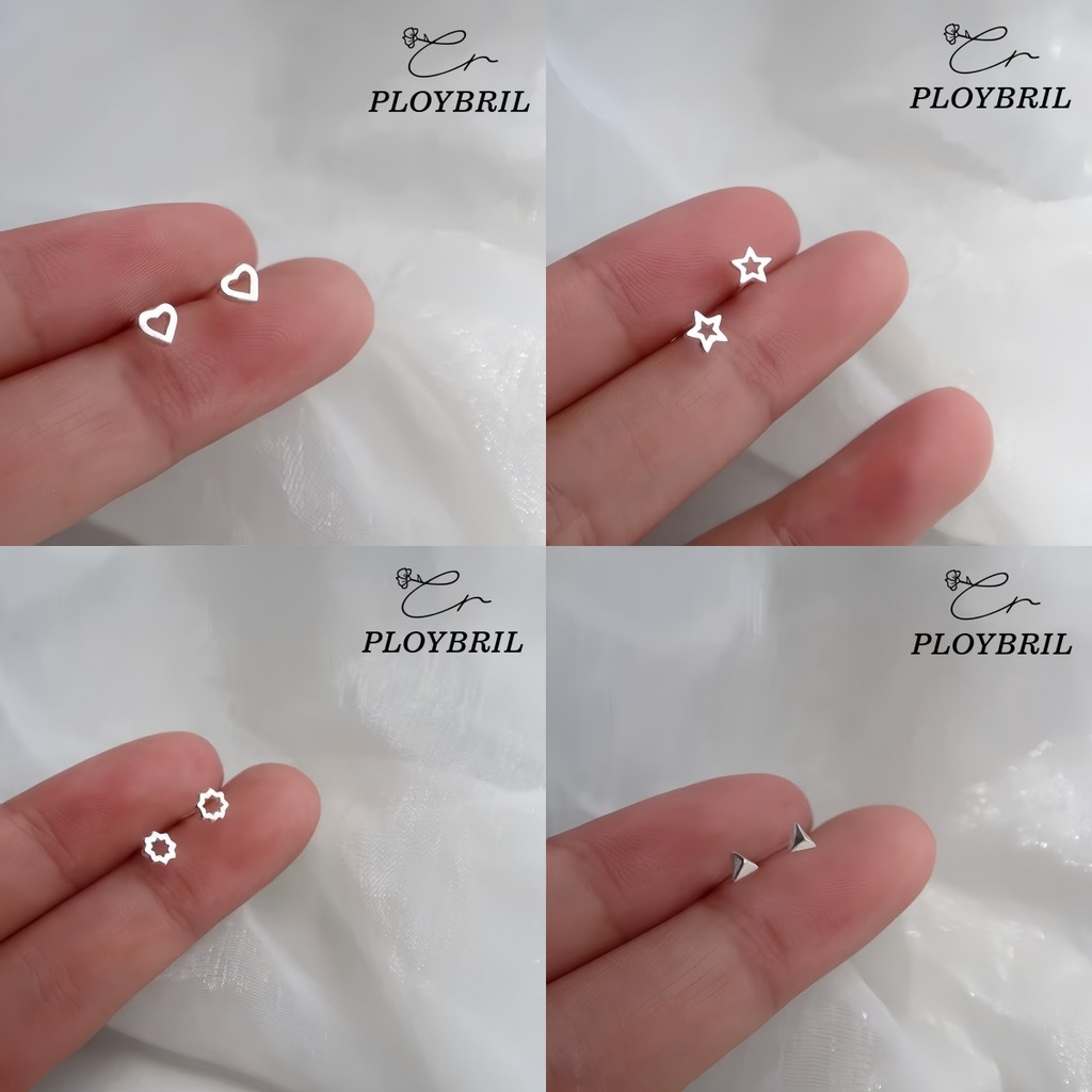 PLOYBRIL COD❤️ต่างหูเงินS925รูปดาวห้าแฉกหัวใจเรียบง่ายแฟชั่นเครื่องประดับสำหรับผู้หญิง E047