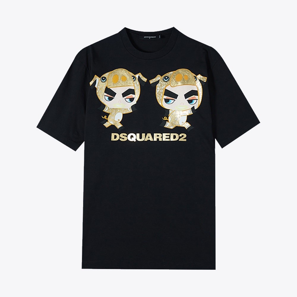 แฟชั่นDSQUARED2 D2 Quadratic New Printed Crewneck Casual Men's T-shirt Short Sleeve T-shirt