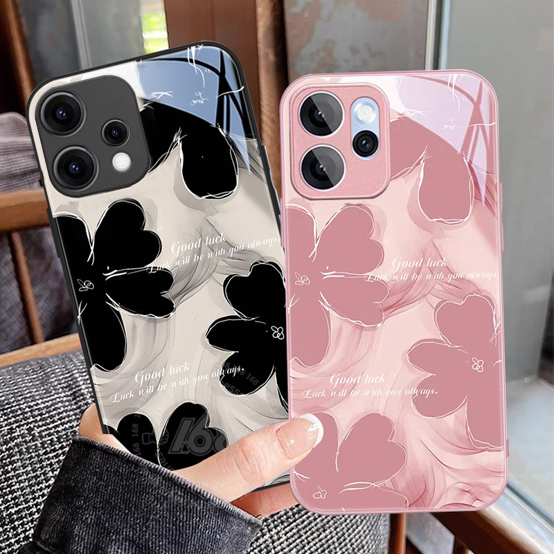 เคส OPPO Reno 16 16F 15 15F 5G เคส OPPO Reno 16 15 Pro 5G Max 5G เคสลายดอกคามิลเลียสีสันสดใส กันกระแทก เคสกระจกเหลวหรู ขอบซิลิโคนอ่อน สำหรับผู้หญิงและสาวๆ