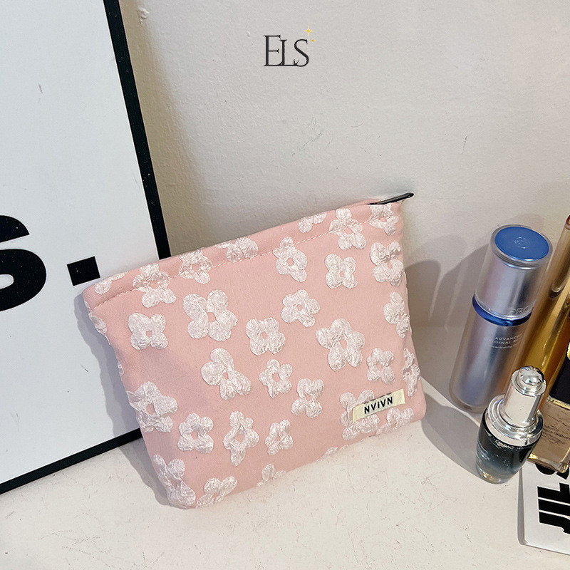 ELSA Make up Pouch Flower Lace เย็บปักถักร้อย Flower motif ความจุขนาดใหญ่ / กระเป๋าแต่งหน้าดอกไม้แบบ