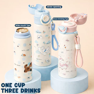 [สแตนเลส 316] กระติกน้ําเด็ก 500ml ดื่มได้ 2 แบบ (มีหลอดในตัว) กันน้ํารั่ว 360° ล็อกอุณหภูมินาน 12ชม. พกพาสะดวก - HoneyLion