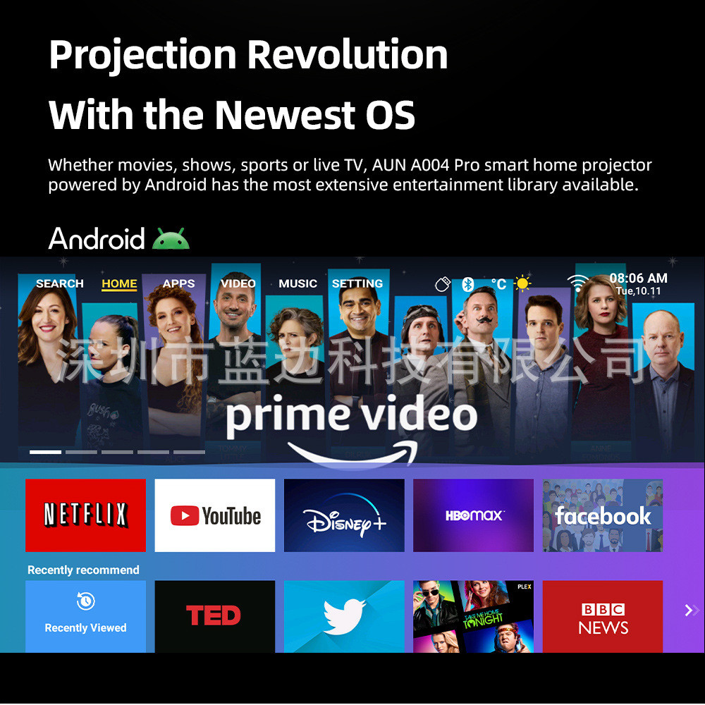 热品投影仪 A004 Pro 全高清1920x1080安卓4K投影仪