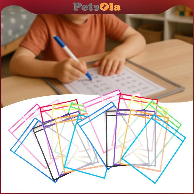 [PETSOLA] 20x Dry Erase Pocket Sleeves Dry Erase Pockets 10"x14" แผ่นกันรอยแบบใช้ซ้ําได้