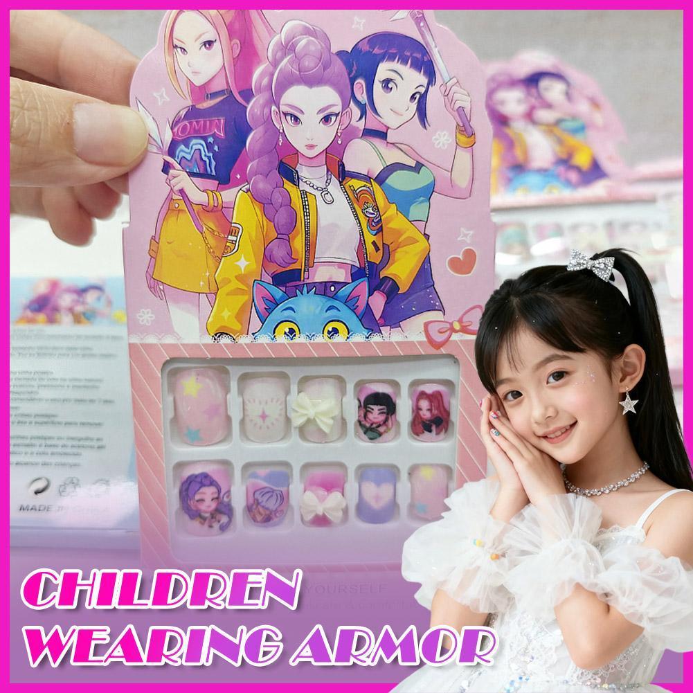 Kpop Demon Hunters เล็บสติกเกอร์ชั่วคราวเล็บสนุกสวมใส่เล็บ Decals สําหรับเด็กผู้หญิง Y8u2