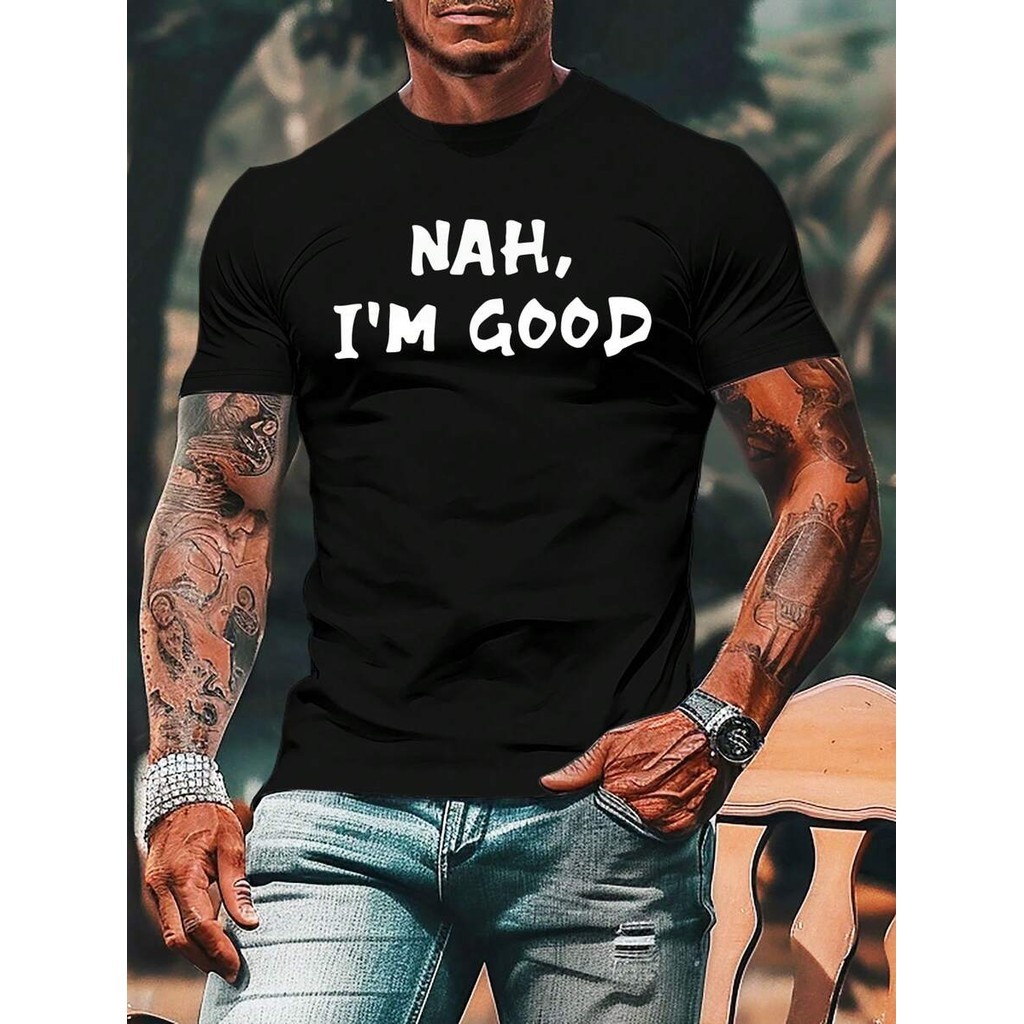 แฟชั่นManfinity Homme Men's Printed Slogan Graphic Round Neck Short Sleeve T-Shirt