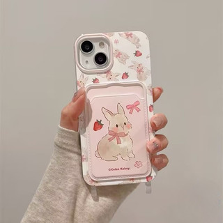 ของมาใหม่ เคสสำหรับไอโฟน12 กระต่ายหวานๆ เคสช่องใส่การ์ด สายข้อมือ For iPhone17 16 11 12 13PROMAX 14 15PLUS 7/8 SE2 XS XR