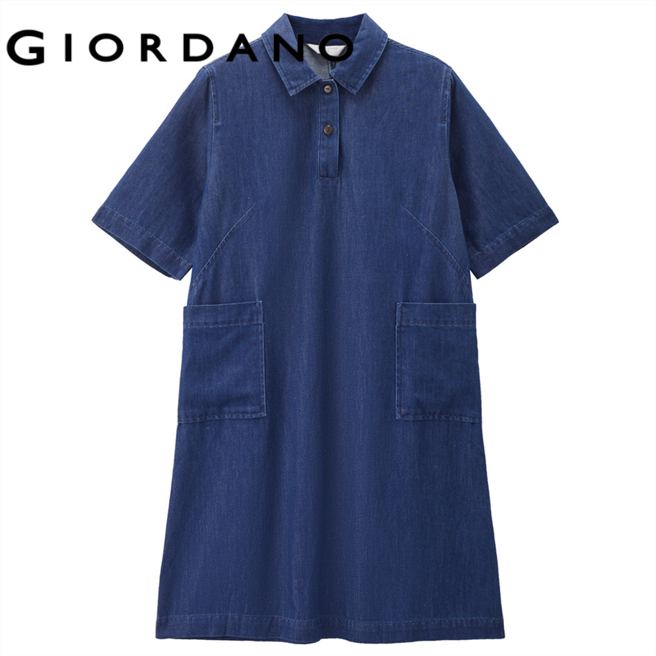 GIORDANO WOMEN Cooling half placket denim dress 13466276 ราคา ถูกที่สุด ดีลบีเคเค แกลเลอรีภาพที่ 2