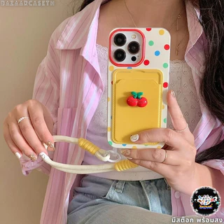 ส่งในพื้นที่ เคสสำหรับไอโฟน17 ลายจุดสีเหลือง เคสช่องใส่การ์ด สายข้อมือ For iPhone17 16 11 12 13PROMAX 14 15PLUS 7/8 SE2