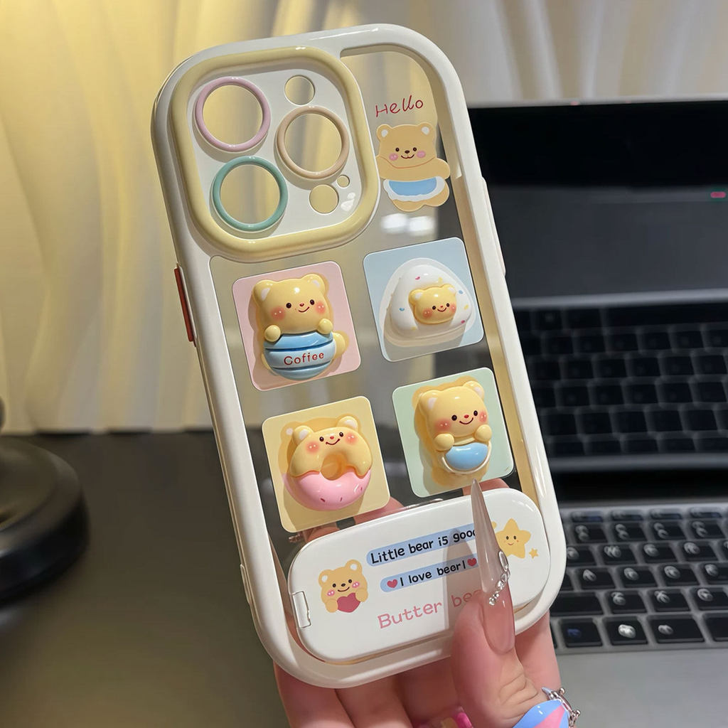 เคสครีมหมีเนยเหมาะสําหรับเคสโทรศัพท์ Apple 16pro iphone14max Xiaomi 15 Huawei mate70K80nova9RENO11iQ