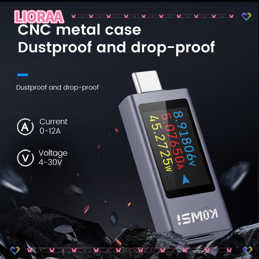 ลิโรร่า‌เครื่องวัดกระแสไฟฟ้าและแรงดันไฟฟ้า, DC 4-30V 0-12A Type-C Power Meter Tester, จอแสดงผล LCD แ