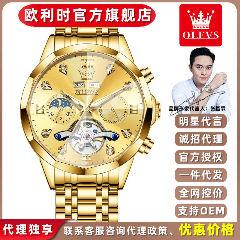 Olevs olevs Multifunctional Fully Automatic Mechanical Men's Watch with Perpetual Calendar and Water