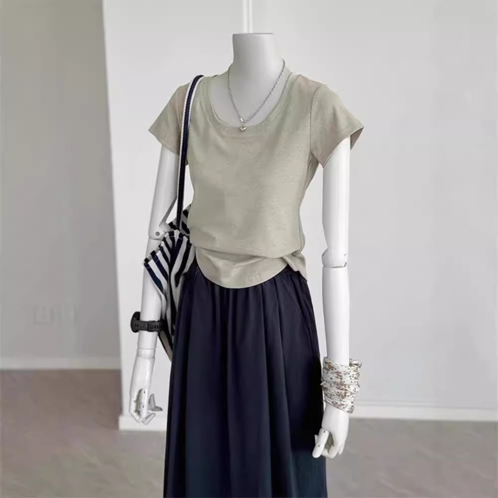 ใหม่ U-คอขวาไหล่แขนสั้นเสื้อยืดสําหรับ新款U领肩短袖衬衫妈妈妈妈妈妈妈妈妈妈妈妈妈妈妈上 260324WW