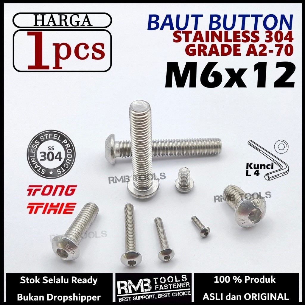 L ปุ่ม Bolt M6 x 12 ยาว 1.2 ซม. สแตนเลส SUS 304 เกรด A2-70 L4 M6 Key / L Bolt SS 304