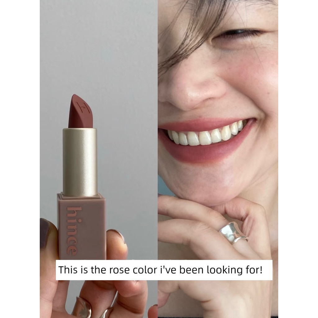 ลิปสติก ลิป Hince Matte ลิปสติก elf Cinnamon Milk Tea Bean Paste Color Rose สีไม่ง่ายที่จะจางหาย Mat