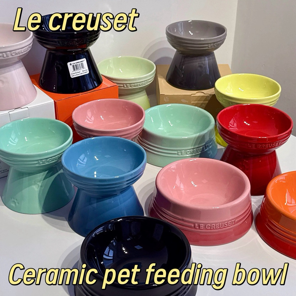Sale Le creuset ชามน้ําแมวทรงสูงเซรามิกเพื่อสุขภาพพร้อมที่รองคอ แบบป้องกันหกและปากแบน ปราศจากสารพิษ ✨เอส-เอบีซี
