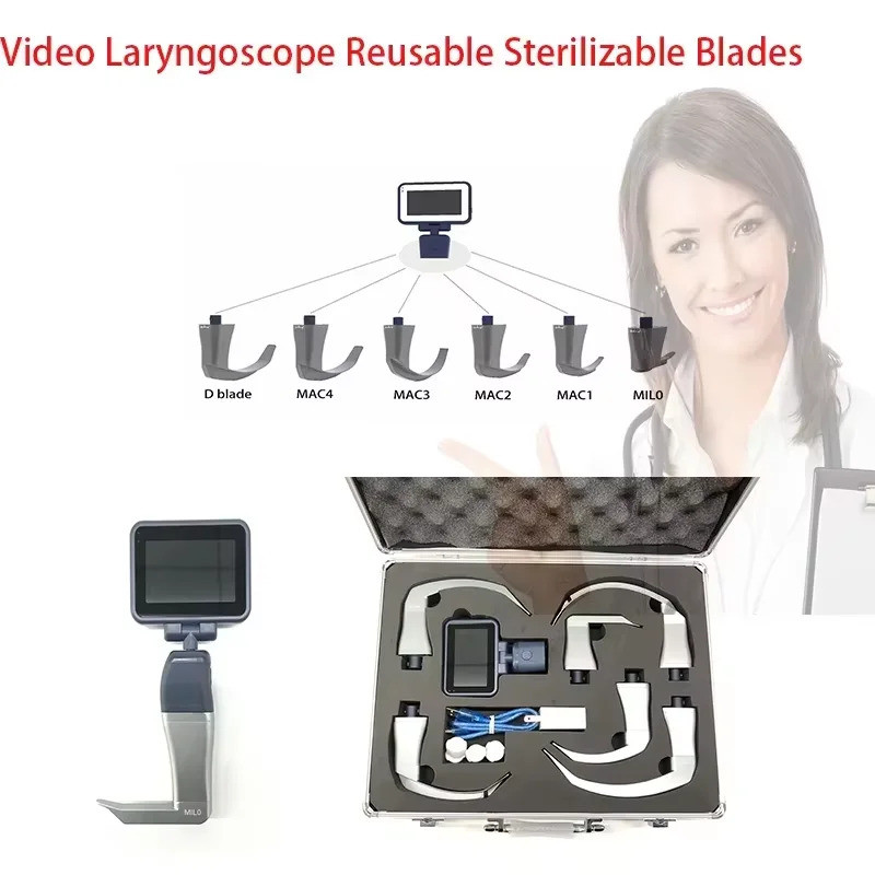 3.5 นิ้วหน้าจอสัมผัสวิดีโอ Laryngoscope Reusable Sterilizable ใบมีดสี Digital Video Laryngoscope