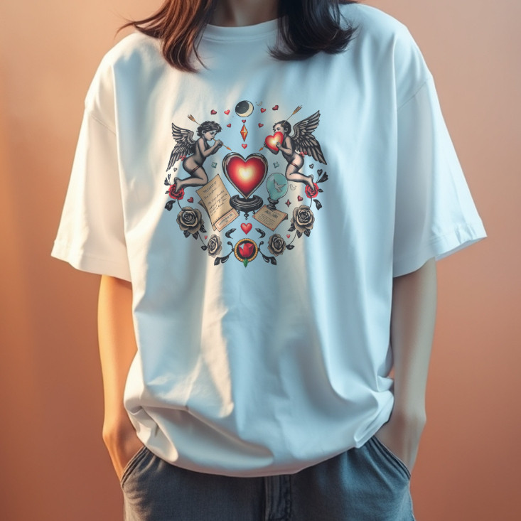 เสื้อยืดCupidคู่รัก แบรนด์ Vibeon  เสื้อยืดคอกลมผ้าคอตตอนพรีเมี่ยม 100% นุ่มพิเศษS-5XL