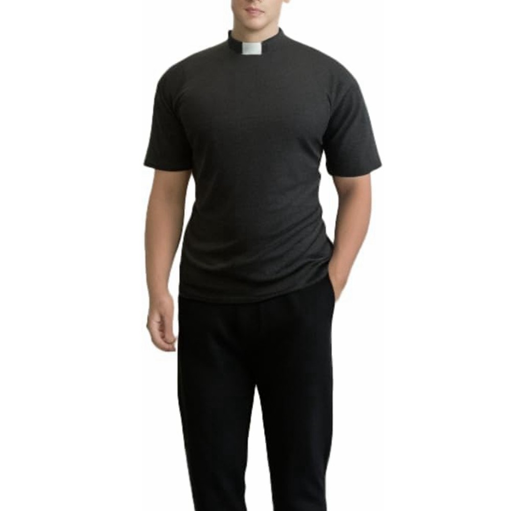 ผู้ชาย Clergy Tab Collar เสื้อแขนสั้น Pastor Minister Preacher เสื้อ