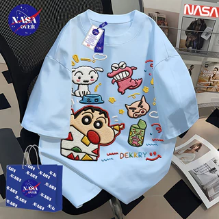 【จัดส่งจากกรุงเทพฯ】🔥NASA ฤดูร้อน oversize แขนสั้น ยูนิเซ็กส์ ลายชินจังสไตล์ปัก สไตล์มังงะ 👶cool เสื้อยืดคอกลม YG4585
