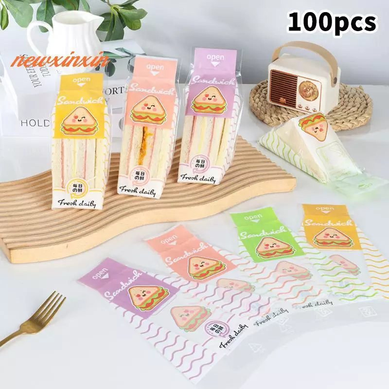 [NT-ที] 100 ชิ้นของห่อแซนวิชเบเกอรี่พิเศษทิ้งง่ายต่อการฉีกขาดโปร่งใสสามเหลี่ยมเค้กอบขนมปังป่าถุง [ใหม่]