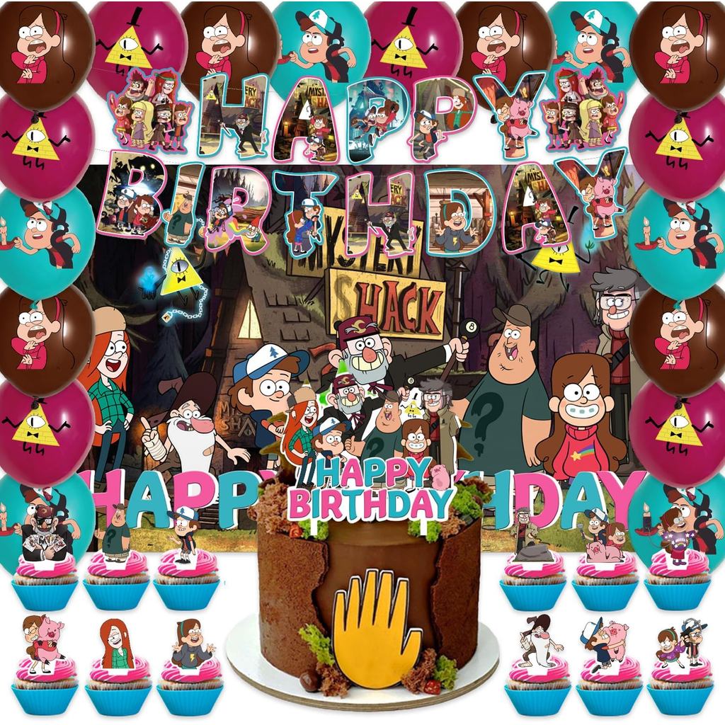 42Pack Falls of Gravity Party Supplies Pack รวม,Banner,Cake Topper,Blackdrop,Balloons สําหรับ Falls 