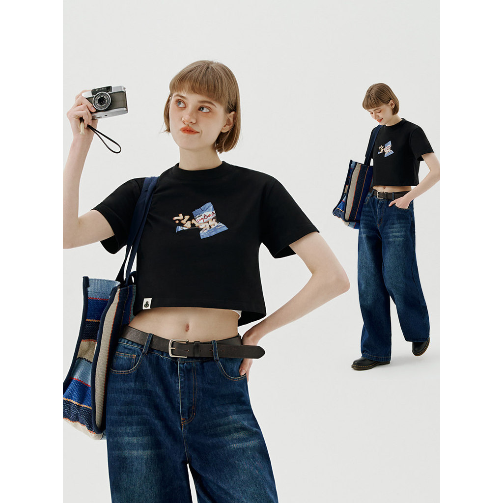 [สินค้าลดราคา] 714street Street Wear พิมพ์แขนสั้นสาวฤดูร้อนคู่ Bottoming เสื้อผู้หญิงเสื้อยืดลําลอง