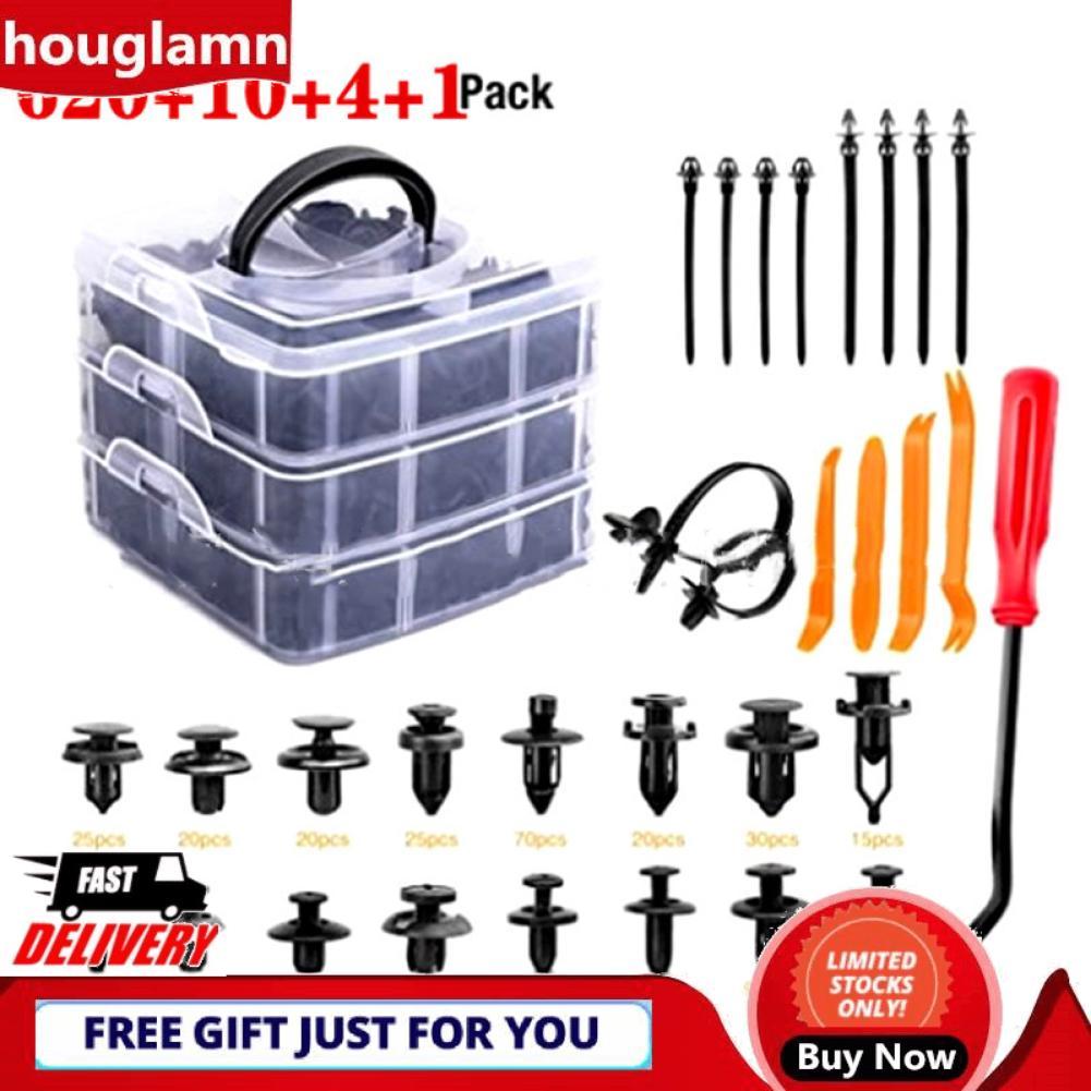 Houglamn Houglamn รถ Rivets ตัวยึดกล่องบรรจุพลาสติก Auto Fastener คลิปสำหรับกันชนซ่อม 635 ชิ้น