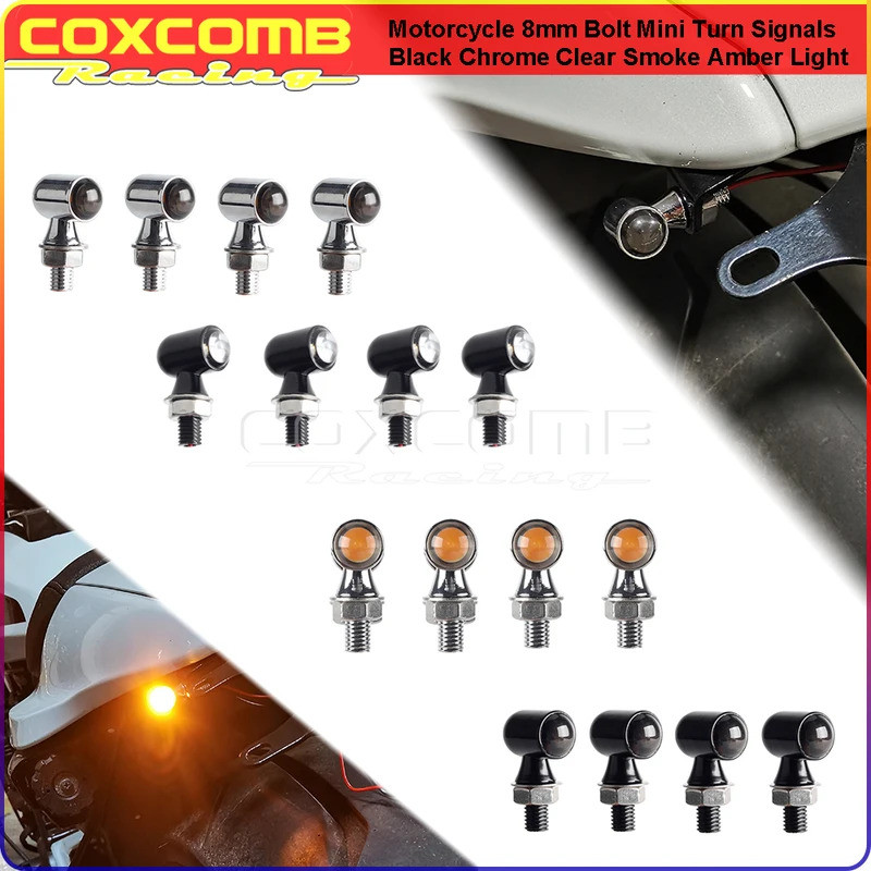 CO 4x 2x Motorcycle Micro Bullet LED Mini Turn Signal Flashing Lighting Front/Rear 8mm Amber Blinker