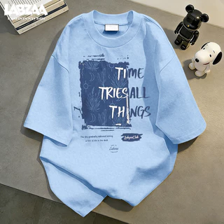 【จัดส่งจากกรุงเทพฯ】LABZAA เสื้อยืดแขนสั้นคอกลม วินเทจฟอกน้ำ ลวดลายแฟชั่น Oversized ระบายอากาศ ผ้าฝ้าย 100% YG563