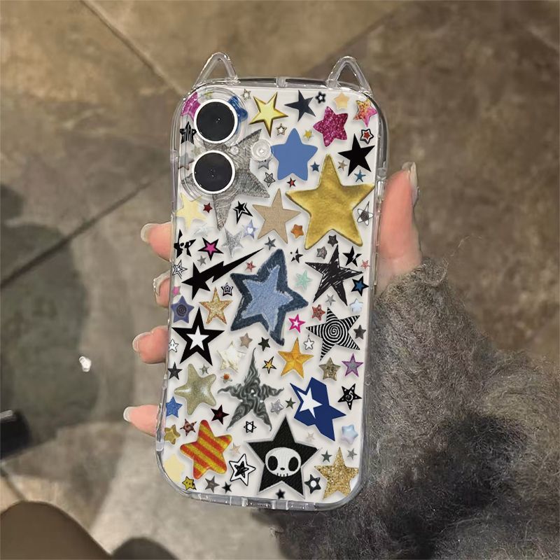 Creative Black Star for Red Rice K90Promax / K80Pro Phone Case Transparent Note 15/14/13 Cat Ears
