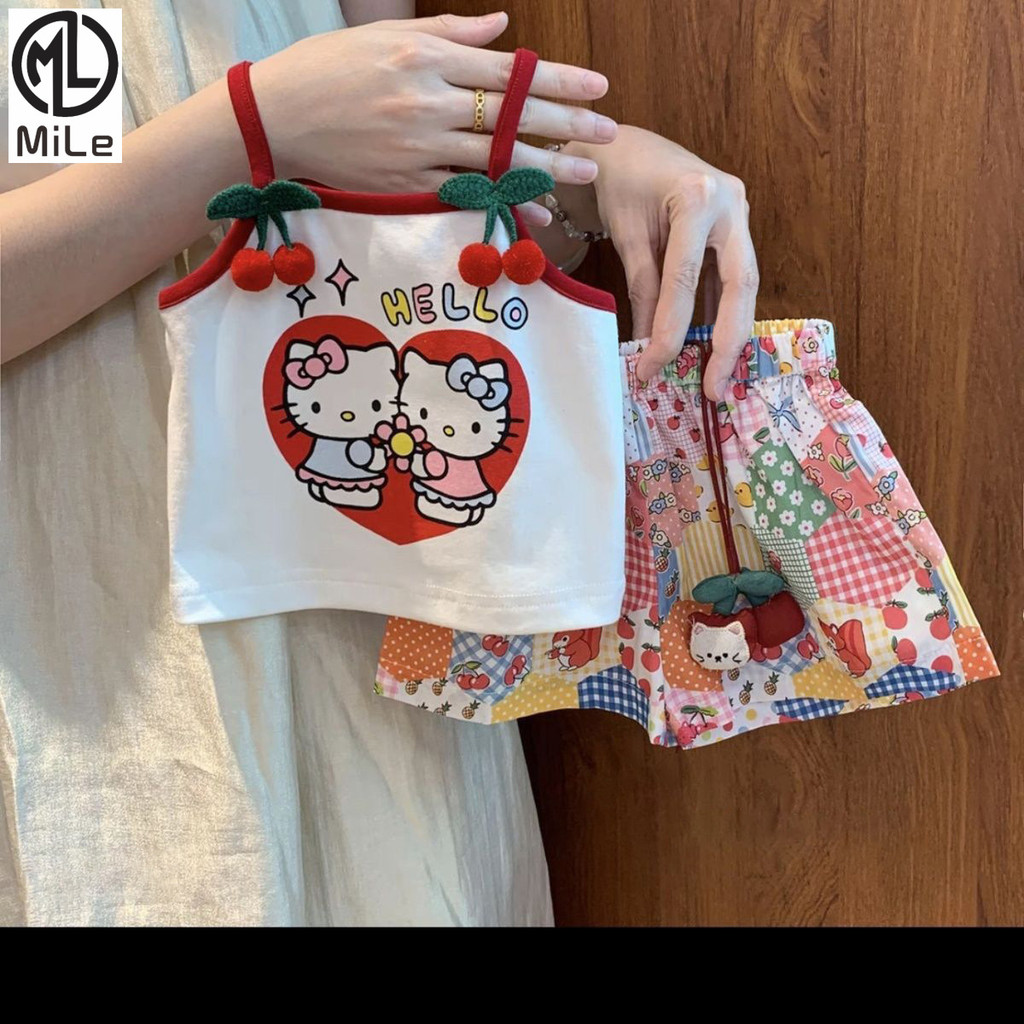 Dopamine สลิงดอกไม้ Hello Kitty ชุดวันหยุดชายทะเล สำหรับเด็กอายุ 90-140 cm