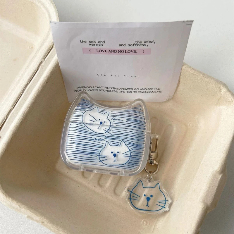 แมวลายสีฟ้า แอร์พอด 1/2/3/4 เคสหูฟังบลูทูธ แอร์พอด มือโปร2 หูฟังฝาครอบป้องกัน – โปรปัง