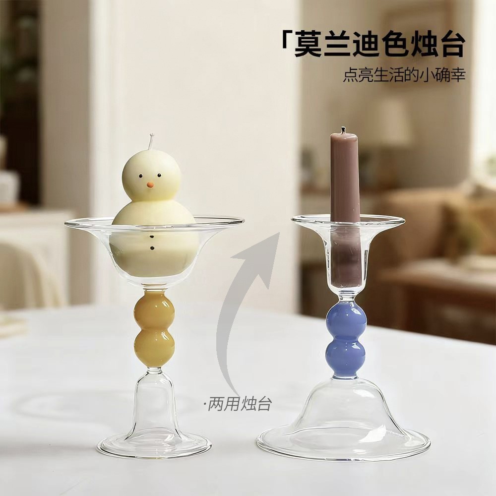 Creative Hanging Colorful Candle Holder Red Glass Candle Holder Candlelight Dinner Home Decorative O