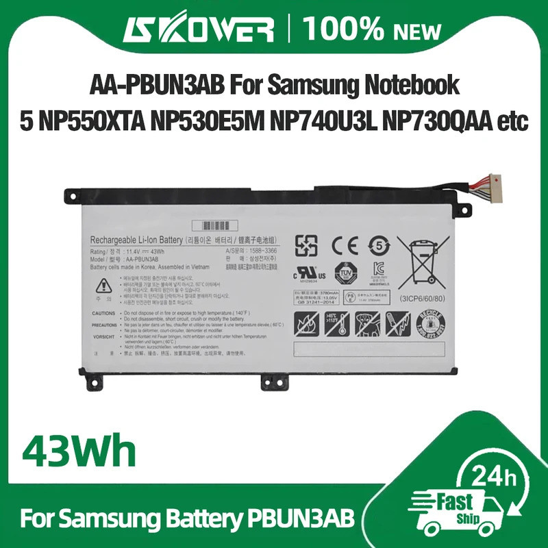 แบตเตอรี่ SKOWER AA-PBUN3AB สำหรับ Samsung NP530E5M NP740U3M NP740U5M Notebook 5 AA-PBUN3QB NP550XTA