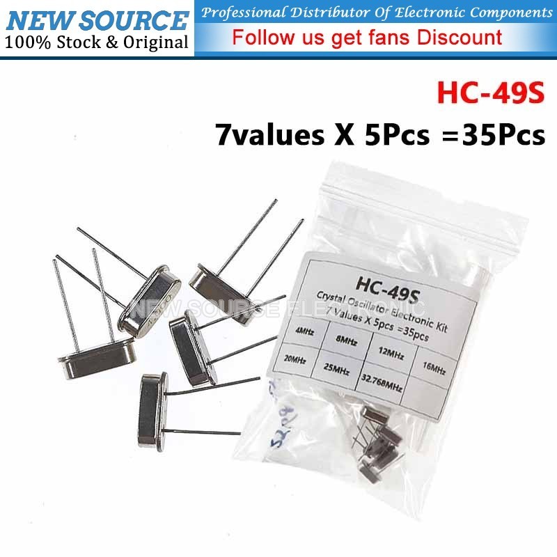 [35 ชิ้น] HC-49S 4MHz 8MHz 12MHz 16MHz 20MHz 25MHz 32.768MHz 7 ค่า X 5 ชิ้นชุดควอตซ์คริสตัล Passive 