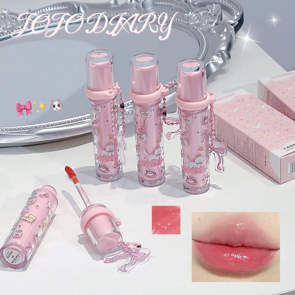 JOJO DIARY การ์ตูนแมวจี้ Lip Glaze Moisturizing Moisturizing ลิปสติก