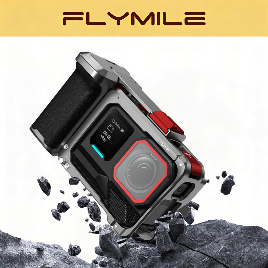 Flymile อลูมิเนียมกรงสําหรับ Insta360 ACE Pro/Pro 2 Quick Release Hand Grip ยิงด้านข้าง Handle เย็นรองเท้า Mount Drop-proof อุปกรณ์เสริมสําหรับเติมแสงขาตั้งกล้อง