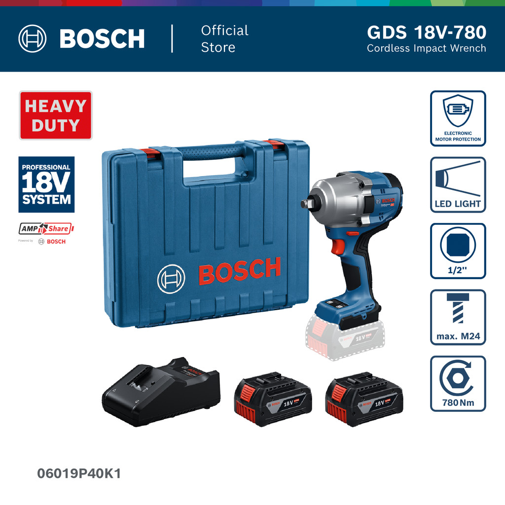 BOSCH GDS 18V-780 Professional บล็อกลมไร้สาย 18V แรงบิด 780Nm (รหัส 06019P40K1)