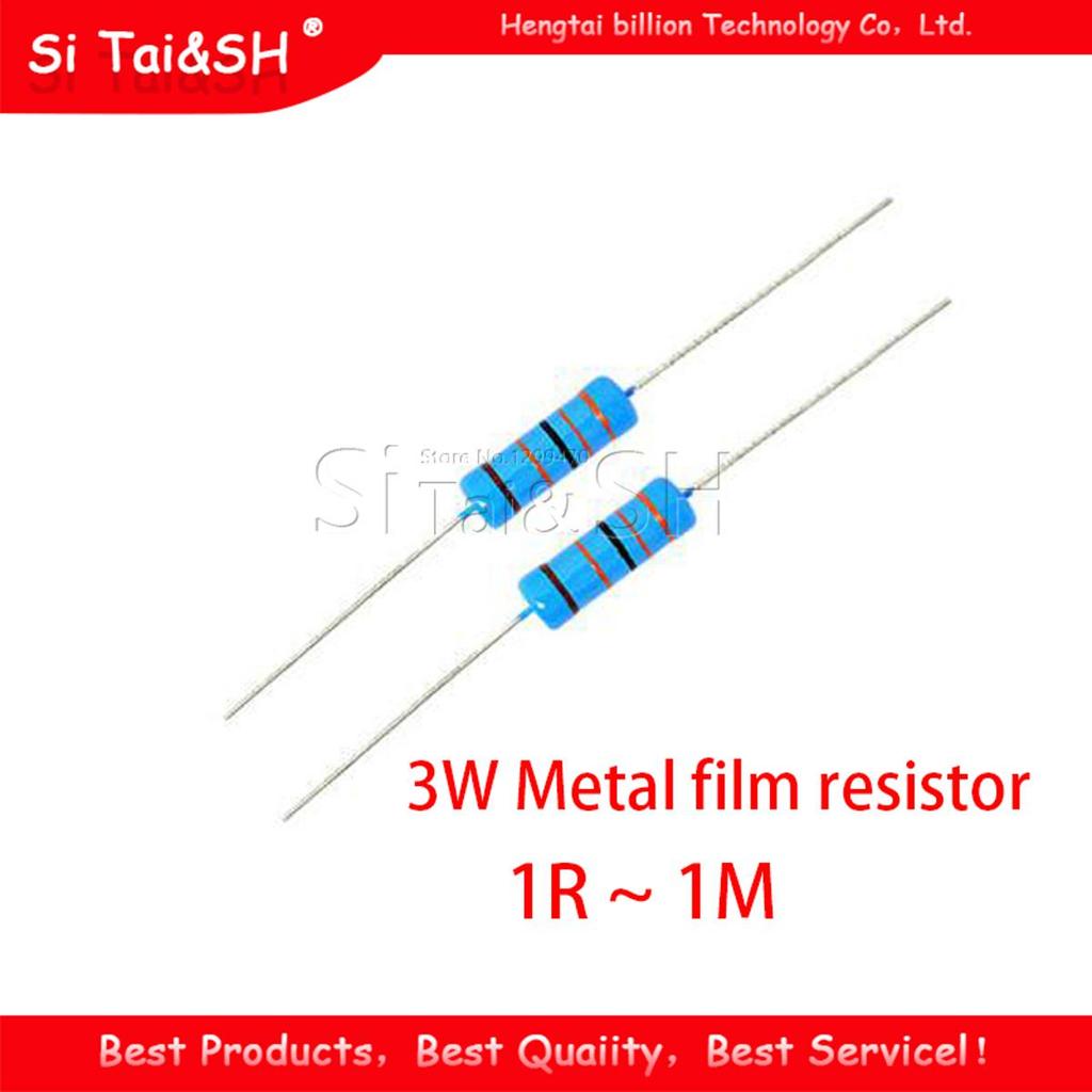 10pcs 3W ตัวต้านทานฟิล์มโลหะ 1% 1R ~ 1M 1R 4.7R 10R 22R 33R 47R 1K 4.7K 10K 100K 1 4.7 10 22 33 47 4