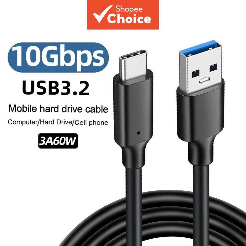 USB 3.2 10Gbps สายเคเบิล Type-A ถึง USB-C 3A 60W การถ่ายโอนข้อมูลการชาร์จอย่างรวดเร็วสําหรับ SSD ฮาร์ดดิสก์ QC 3.0 Gen2