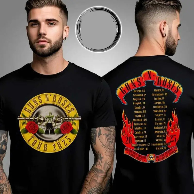 เสื้อยืดสองด้านลายโลโก้ Gun N' Rose Bullet World Tour สำหรับทุกเพศทุกวัย ทุกขนาด S-4XL