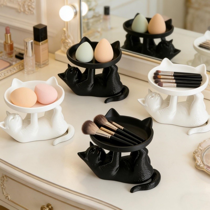 3D Cat Shape เครื่องประดับสร้อยคอต่างหูแหวนถาดเก็บบ้าน - Minimalist ลูกแมว Art การสร้างแบบจําลอง Candy Key Sundries พาเลท