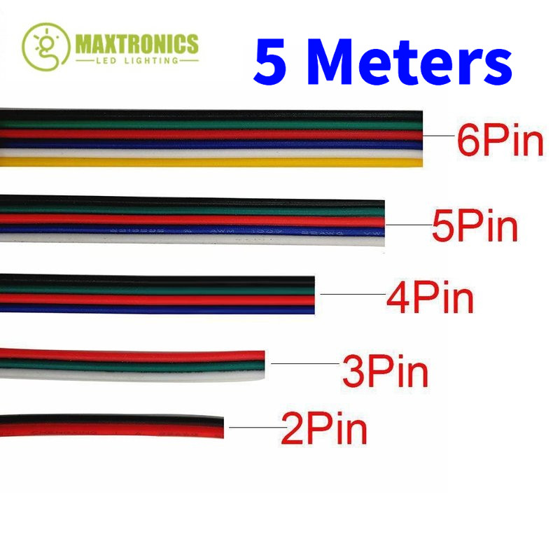 5 เมตร 22 AWG 2pin 3pin 4pin 5Pin 6pin สายไฟ LED สําหรับ 5050 3528 RGBW RGB CCT LED Stirp