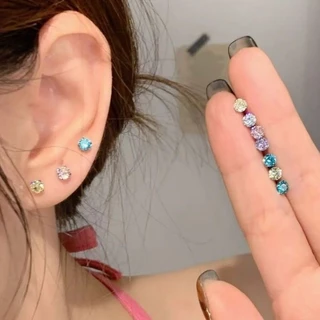 We Flower 2 ชิ้น Minimalist s925 เงินขนาดเล็กคริสตัลที่มีสีสันสกรูต่างหูผู้หญิงเลือกฟรี Pierced หู Studs เครื่องประดับ