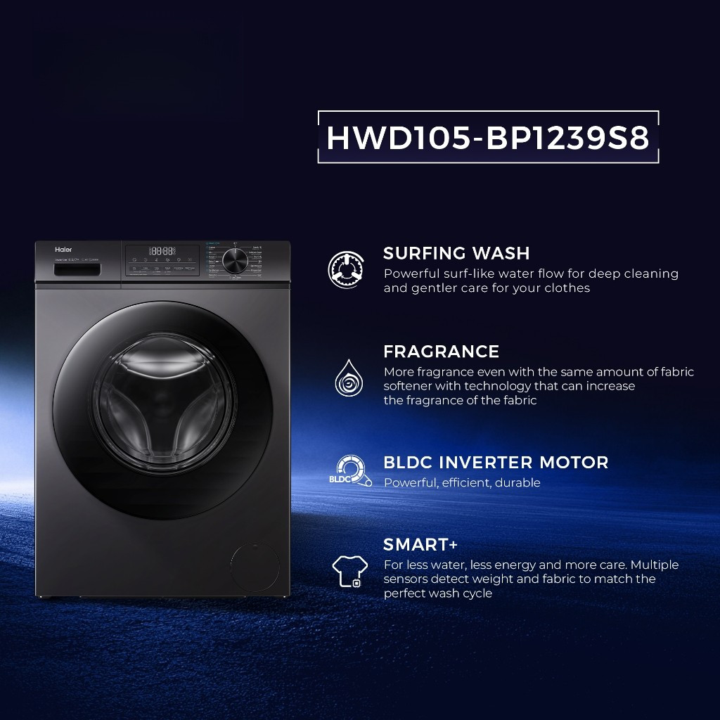 [สินค้าใหม่]เครื่องซักผ้าฝาหน้า รุ่น HWD105-BP1239S8 ซัก10.5kg/อบ7kg